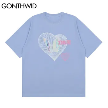 GONTHWID T-Shirts Hip-Hop 3D Drugelis Širdies Spausdinti Tshirts Harajuku Mados Streetwear Medvilnės Atsitiktinis Mados Vasaros Tees Viršūnės