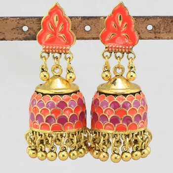 Ins Indijos Aukso Rankų Darbo Karoliukai Oranžinės Spalvos Emalio Geo Nepalas, Tailandas Auskarų Vintage Auskarai Korėjos Mados Šaliai, Papuošalai Auskarai
