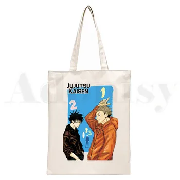 Japonų Anime Džiudžiutsu Kaisen Yuji Itadori Rankinės Audinio Canvas Tote Maišą Pirkinių Moterų Daugkartinio Naudojimo Peties Shopper Bags Bolsas