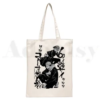 Japonų Anime Džiudžiutsu Kaisen Yuji Itadori Rankinės Audinio Canvas Tote Maišą Pirkinių Moterų Daugkartinio Naudojimo Peties Shopper Bags Bolsas