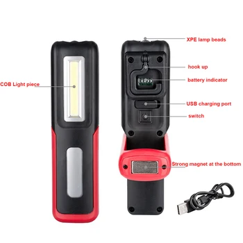 5W COB LED Žibintuvėlis Darbo Inspekcijos Žibintuvėlis Šviesos Lauko Patogu, Nešiojamų Žibintų USB Įkrovimo Kabo Lempa, Magnetas, Kablys