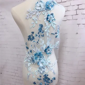 1 Vnt 71*26cm Didelis Nėrinių Aplikacijos Siuvinėjimo 3D Gėlių Perlai, kalnų krištolas Blizgančiais Puošnios Nėrinių Akių Siuvimo Audinio Nuotakos Suknelė