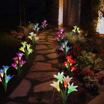 Saulės Gėlė Šviesos Vejos Lempa Saulės Lauko LED Lily Varomas Naktį Netikras Gėles, dega Kiemo Vejos, Sodo Kieme Apdailos RGB