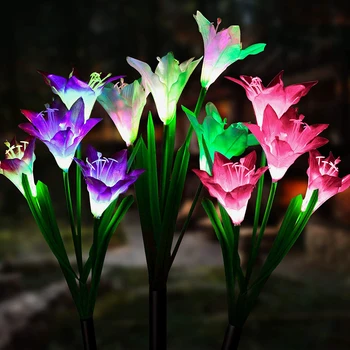 Saulės Gėlė Šviesos Vejos Lempa Saulės Lauko LED Lily Varomas Naktį Netikras Gėles, dega Kiemo Vejos, Sodo Kieme Apdailos RGB