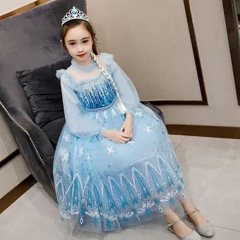 Suknelės Mergaitėms ilgomis Rankovėmis Sniego Karalienė Dress Helovinas Princesė Cosplay Kostiumas Vaikams Suknelės Mergaitėms Blizgučiais Šalies Drabužių