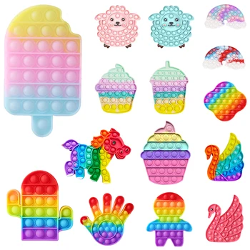 Rainbow Push Burbulas Fidget Jutimo Žaislas Autizmo Specialiųjų Poreikių Fidget Išspausti Juokinga Anti-stresas Stresas Reliever Žaislai Vaikams