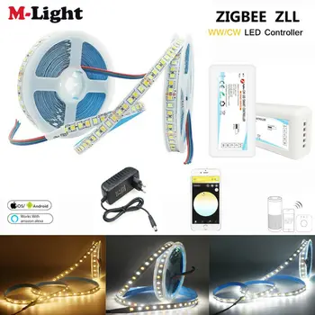 5m 10m Rinkinys 12V ZigBee ZLL LED Valdiklis SMD2835 5050 BMT WW/CW Dimmbare LED Juostelė Šviesos Kalėdos Namų Dekoro APP Alexa, Google