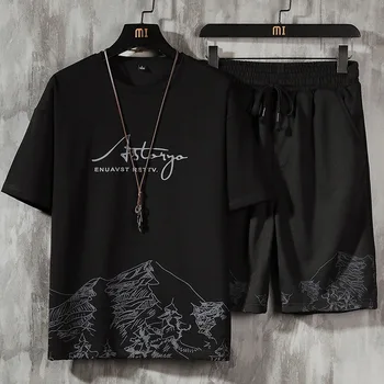 Vyriški Marškinėliai ir Trumpi Vyrų Vasaros Atsitiktinis trumpomis Rankovėmis Viršūnės ir Kelnės, Kostiumai Nauji Sportiniai Bėgimo Nustatyti Streetwear Viršūnes Tshirts