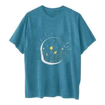 T-Marškinėliai 2021 M. Vasaros Moterų Derliaus Lašas Rankovėmis Atspausdintas Modelis Atsitiktinis trumpomis Rankovėmis Viršūnes Negabaritinių marškinėliai футболка