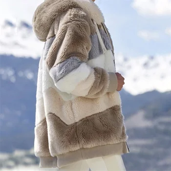 2020 m., moterų Žiemos striukė Pliušinis kratinys užtrauktukas kišenėje žiemos Gobtuvu striukė retro prarasti ilgomis Rankovėmis Plius Dydis Moterų Top Coat