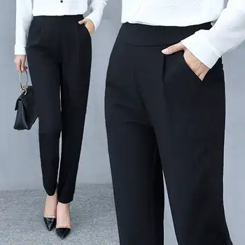 YSDNCHI Office Kelnės Elastingos Juosmens Naujas Moterų Haremas Kelnės Panele Laisvalaikio Black Mados Elegantiškas Nuosėdos Kišenės