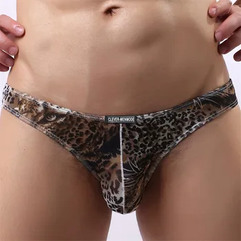 Vyrų Kelnės Žemas Augimas Apatiniai Leopardas Spausdinti Apatinės Kelnės Sexy G-String Jackstraps Dėklas U Išgaubti Kvėpuojantis Kelnės Vyrų Naujas
