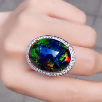 Nauji Papuošalai Moterų Prabangos Imitacija Natūralus Didelių Spalvingų Opall Žiedas Deimantas-Įterptųjų Mados Lightbanquet Vestuvių Žiedai