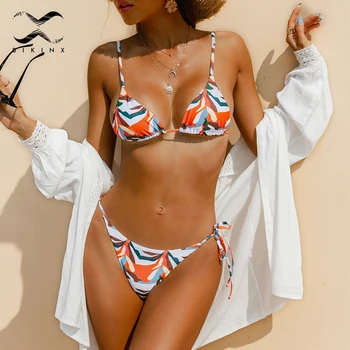 Seksualus trikampis micro bikini nustatyti Derliaus spausdinimo swimsuit moterys String aukštos sumažinti maudymosi kostiumėliai, Backless maudymosi kostiumą Plaukimo Plaukti kostiumas