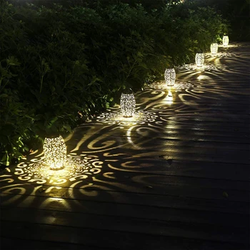 LED Saulės Geležies Meno Tuščiaviduriai Žibintų Šviesos Nešiojamą Kabinti Projektoriaus Lempa Saulės Šviesą Lauko Dekoratyvinės Lempos Sodo Kieme