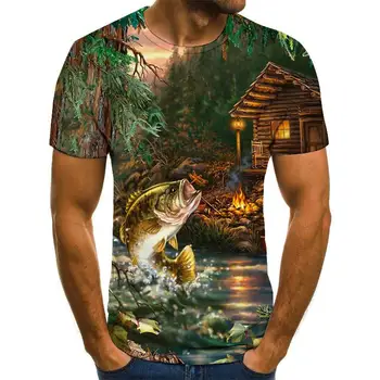 Nauja vasaros 3D atspausdintas žuvų modelis vyrų ir moterų laisvalaikio T-shirt Mados tendencija jaunimo kietas vyriški t-shirt Hip-hop trumpas rankovės alt