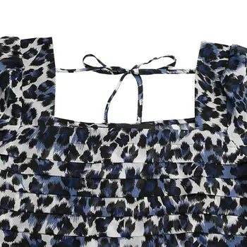 Celmia Ilgomis Rankovėmis Plisuotos Tunika Moterims Derliaus Leopardas Spausdinti Viršūnės Vasarą Seksualus Aikštėje Palaidinės Apykaklė Atsitiktinis Streetwear