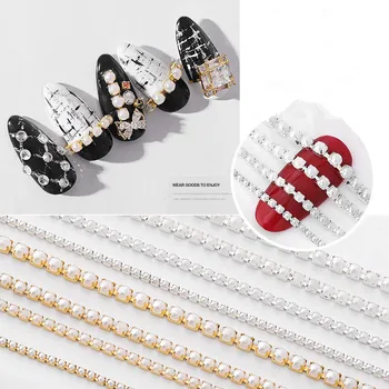 Aukštos Kokybės Naujas Mados Perlų Metalų Lydinio, 25cm Ilgio Nagų Dekoravimo, Grandinės DIY Nail Art Jewelry Apdailos Reikmenys