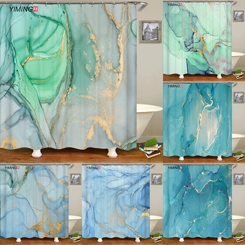 Vonios kambarys Vandeniui Dušo Užuolaidos 3D Žalia Akvarelė Kūrybos Marmuro Modelį, Užuolaidų, Namų Apdailos, Užuolaidų Su Kabliu