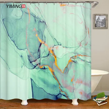 Vonios kambarys Vandeniui Dušo Užuolaidos 3D Žalia Akvarelė Kūrybos Marmuro Modelį, Užuolaidų, Namų Apdailos, Užuolaidų Su Kabliu