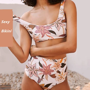 Gėlių Aukšto Juosmens Bikini Rinkinys Sexy Bikini Moterims Maudymosi Kostiumėliai Maillot De Bain Femme Push Up Plaukimo Kostiumas Moterims Maudymosi Kaitintis