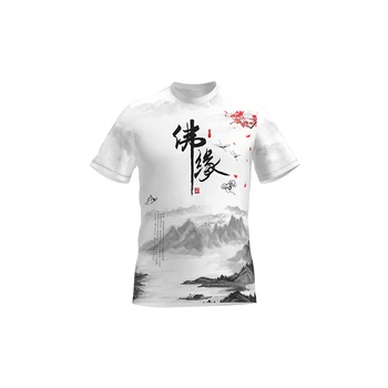2021 vasaros vyriški sportiniai kostiumas Kinų stiliaus trumparankoviai marškinėliai tiktų balta naujas Budizmo ir Daosizmo retro dviejų dalių 3D spausdinimas