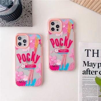 Mados Sakura Pocky Mielas Rausvos Sienos, Telefono dėklas Skirtas iPhone 12 11 Pro Max X XR XS Max 7 8 plius Atvejais Aiškiai Minkštas Silikoninis Dangtelis