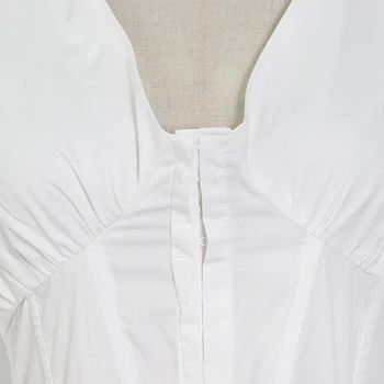 TWOTWINSTYLE Atsitiktinis Balta Ruched Slim Suknelė Moterims V Kaklo Žibintų ilgomis Rankovėmis Mini Suknelės Moterų 2021 M. Vasaros Mados Drabužiai
