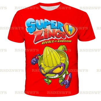 Super Zings Bamblys Tees Spausdinti Merginos Juokingi Raudoni marškinėliai Superzings Vaikų 2021 Paauglių Vasaros Drabužiai Vaikams, Drabužiai Mergaitėms, Topai