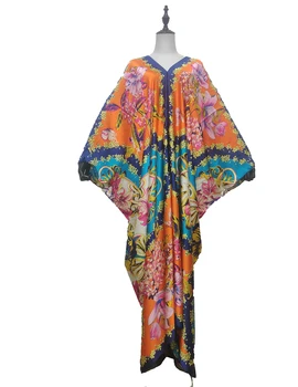 Patogus Malaizija Spausdinti Šilko Grindų Ilgis Vasaros 2021 V-kaklo Bohemijos Caftan Maxi Suknelės Afrikos Abaja Femme Suknelės