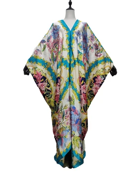 Patogus Malaizija Spausdinti Šilko Grindų Ilgis Vasaros 2021 V-kaklo Bohemijos Caftan Maxi Suknelės Afrikos Abaja Femme Suknelės