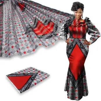 Aukštos kokybės Organza šilko audinys 4yards+2 metrų juostelės šilko medžiaga, skaitmeninis afrikos spausdinti šilko audinio suknelė