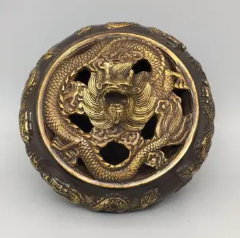 Kinija žalvario Double Dragon Žaisti Karoliukai smilkalų degiklis amatų statula