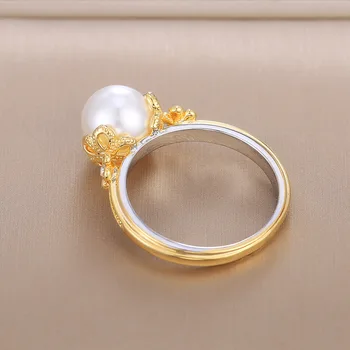 Žiedai Moterims Golden Flower Pearl Žiedai Pokylių Pora Vestuvių Žiedai Mados Paprasta Papuošalai Gimtadienio Dovana Draugei