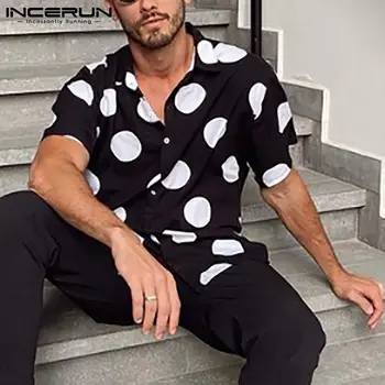Vyrai Havajų Marškinėliai Polka Dot Spausdinti Vasaros Atvartas Trumpas Rankovės Mados Vyrų Drabužiai 2021 Mygtuką Streetwear Atsitiktinis Camisas INCERUN