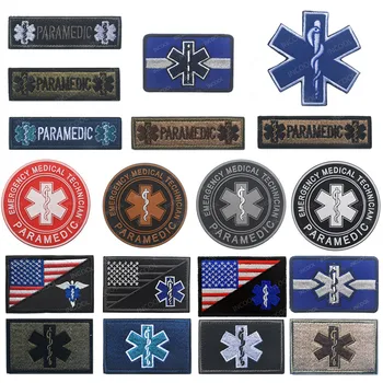 JAV JAV Vėliava/EMT Star Gyvenimo Siuvinėjimo Pleistras Paramedic Medikas Medicinos Pagalbos Kryžiaus Karinės Vietomis Siuvinėta Emblema Ženklelis