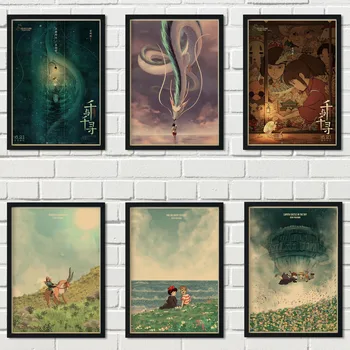 Retro stiliaus art deco tapybos Japonijos populiarus anime Hayao Miyazaki darbų Spirited Away ir kitus darbus, Drobė plakatas o43