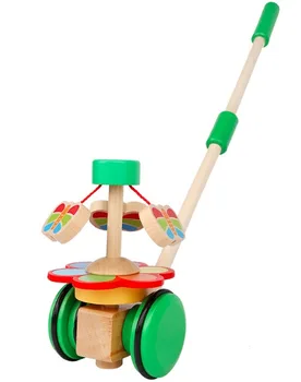 Mediniai walker stūmiklio žaislų, animacinių filmų sukasi roll krepšelį mokymosi vaikščioti vadovas medienos pirmas žingsnis automobilių Bamblys Vežimėlis Baby Gimtadienio dovana