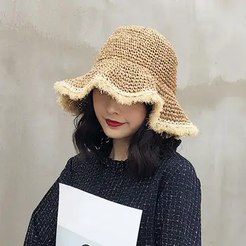 Vasarą Moterys šiaudų skrybėlę, Mezgimo Nėrimo Šiaudų Skrybėlę Platus Banguoti Kraštų apsaugos nuo Saulės Paplūdimyje Bžūp Sunhat UV Apsauga Vasaros Skrybėlę Paplūdimio Skrybėlę 2021