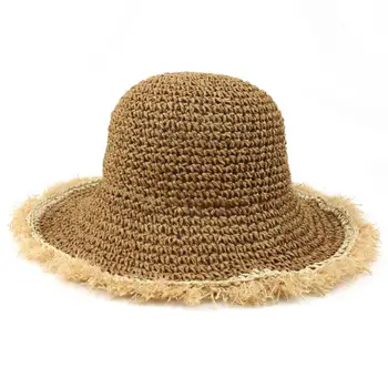 Vasarą Moterys šiaudų skrybėlę, Mezgimo Nėrimo Šiaudų Skrybėlę Platus Banguoti Kraštų apsaugos nuo Saulės Paplūdimyje Bžūp Sunhat UV Apsauga Vasaros Skrybėlę Paplūdimio Skrybėlę 2021