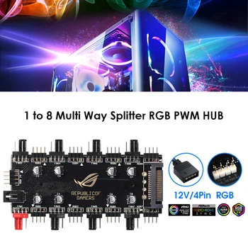 1 Iki 8 Multi Way Splitter RGB PWM HUB 12V/4 Pin Adapteris Ventiliatorius Plokštė