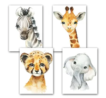 Akvarelė Gyvūnų Plakatas A4 Dramblys Ir Tigras Mielas Animacinių Filmų Darželio Vaikų Kambario Dekoratyvinis Dažymas Kūdikio Kambario Dekoro Žavinga